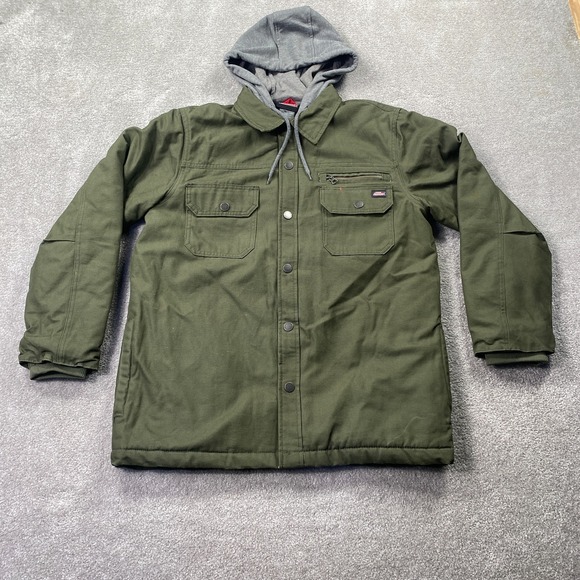 Dickies Full Zip Up Hooded Work Canvas Quilted Jacket Coat Men's Size M Green - Picture 1 of 12
